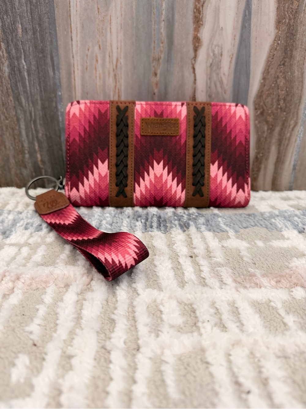 Montana West Pink Aztec Wristlet Wallet with Brown Accents